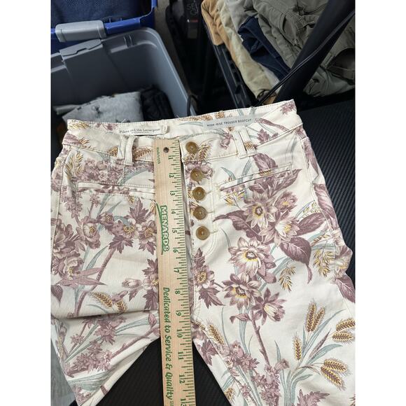 Anthropologie Floral Boot Cut Jeans - Cream and Brown - Picture 8 of 13